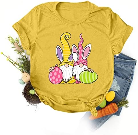 Labav fit uskrsna majica za žene smiješne slatke gnome jaja tiskane majice casual okrugli vrat kratki rukavi grafički tinejdžeri