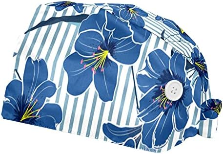 Niaocpwy Flowers Romantic Stripe Blue Radna kapica s gumbom, modni bouffant pilinga za žene muškarce, 2 pakiranja