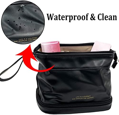 Yuhan Prilično velika torba za putničku šminku dvoslojni prijenosni PU kozmetičke kozmetičke torbe za putničke torbe Prostrana toaletna