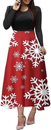 Ženska ležerna vintage božićna haljina okrugla vrata dugih rukava