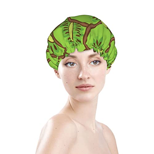 Žene za višekratnu upotrebu rastezljiva kapu za kosu zeleni kivi uzorak dvoslojni vodootporni poklopac za tuširanje poklopac za tuširanje
