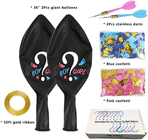 Balon za otkrivanje spola s konfetama i strelicama, 36-inčni crni 92 baloni s ružičastim i plavim konfetima u obliku srca za dječaka