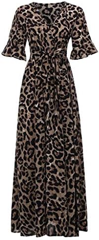 Plus size Leopard maksi haljine za žene Seksi večernja haljina s rukavima ljetna ležerna haljina