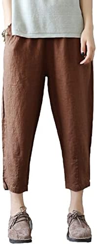 Maiyifu-GJ Capri hlače za žene povlače labave lanene lanene hlače Elastični struk udobne hlače sa širokim nogama