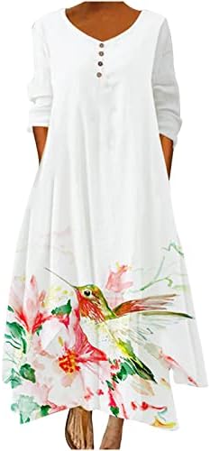 Slojevita sunčanica za žene zapadne 3/4 rukave maxi haljina gumb henley vrat majica haljina havaji print casual ljetna haljina