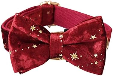 Uoeidosb Personalizirani ovratnik za pse božićni crveni baršun kravata kravata za kućne ljubimce i povodce set sa zlatnim zvijezdama