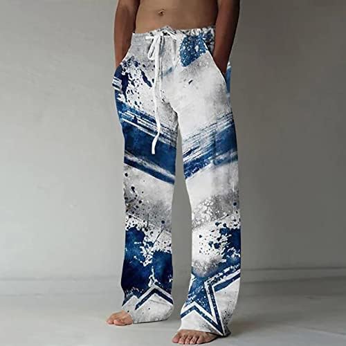 Muške ležerne lanene hlače, joga plaža jednostavni print casual ljetni elastični struk vrećaste pantalone s džepovima