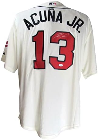 Ronald Acuna Jr. Potpisano Braves Cream Majestic Baseball Jersey 48 JSA 164318 - Autografirani MLB dresovi