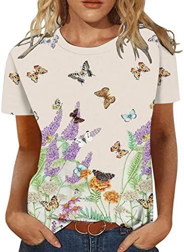Ženske majice s uzorkom leptira, labavi vrhovi, košulje kratkih rukava s okruglim vratom za slobodno vrijeme, jesenske ljetne majice