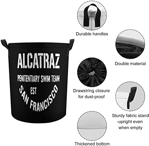 Plivački tim u zatvoru Alcatraz, San Francisco, okrugla košara za rublje od 42 L, sklopive košare za odjeću s gornjim vezicama