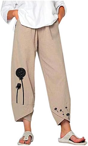 Ženske ljetne lanene hlače s labunskim hlačama s labunima s nogu hlače s pantama s džepom udobnim ležernim labavim hlačama za žene