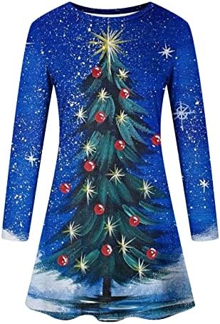 Ženska Midi haljina majica Božićni 3-inčni ispis dugih rukava 92-inčni Rockabilli Svečana plaža casual sarafan pulover haljina