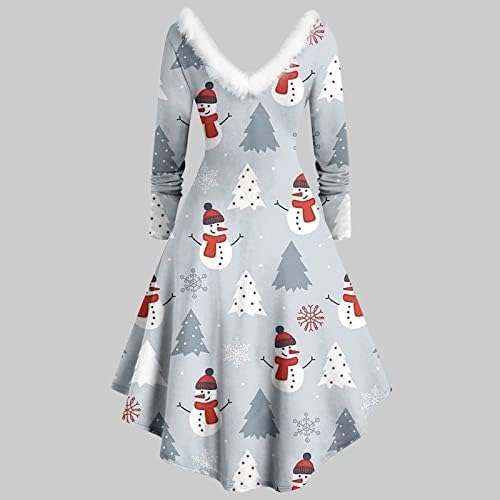 Lepršava haljina u obliku slova a za žene, Božićna slatka haljina s printom snjegovića, lepršave haljine A kroja, božićna koktel haljina