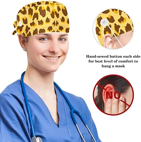 Yoyoamoy podesiva radna kapa s gumbom pamuk znoj žuta leopard uzorka kirurg kapica za žene