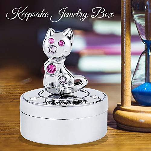 Matashi kromirani Mini Silver Kitty Cat Keepsake Box Mali nakit kontejner za stolni show showce - Odličan poklon za Božić rođendan