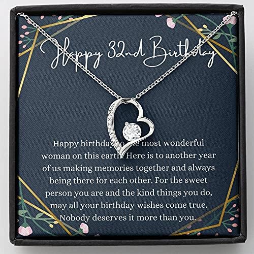 Kartica s porukama, ručno izrađena ogrlica- Personalizirano poklonsko srce, sretna 32. rođendanska ogrlica s karticom poruke, poklon