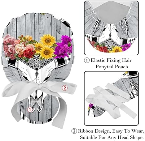 Yidax 2 komada Tropska šarena cvjetova Radna kapa s gumbima, podesivi buffant šešir s držačem repa