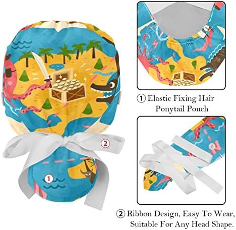 2 pakiranja radne kape s znojnom trakom za žene, ručno nacrtani šareni zodijački konjskim torbica Bouffant Hat