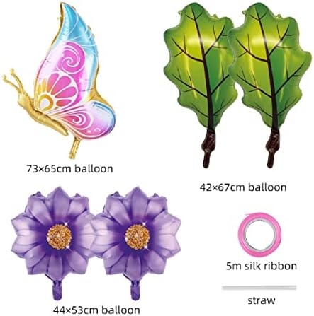 5 PCS folija cvjetni leptir baloni, šareni balon leptira s cvjetnim balonom, mylar baloni u obliku suncokreta, tuš, dekoracija leptira