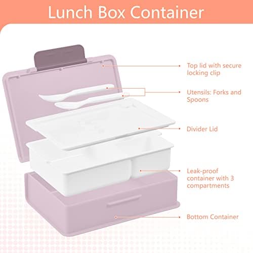 Alaza Light Puprle Mable Lažni Gliter Bento kutija za ručak bez BPA bez ikakvih propusnih kontejnera za ručak s vilicom i žlicom, 1