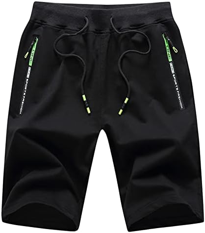 Yukaichen muški trening kratke kratke hlače casual elastični struk znoj sportovi kratke hlače džepovi s patentnim zatvaračem