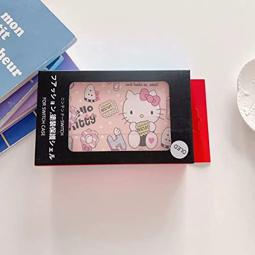Enfily Cute Hello Kitty futrola kompatibilna s Nintendo Switch OLED, prikriveni poklopac kućišta, ergonomski mekani futrola za prianjanje