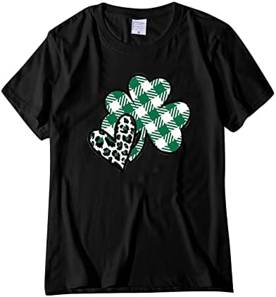 St.Patrick's Day Majica za žene natisak djeteline na vratu shamrock majice majice labave majice bluza s kratkim rukavima