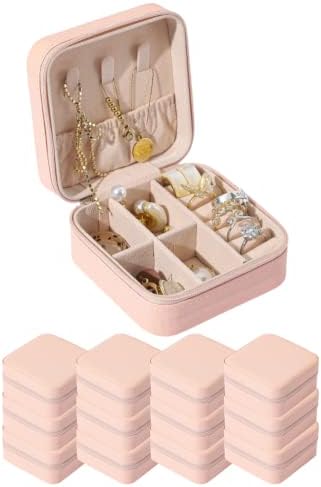 ; 12 putna torbica za nakit voluminozna kutija za organizatore voluminozna mala mini torbica od umjetne veganske kože u ružičastoj