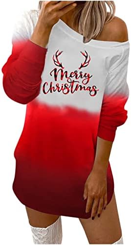 Majice za sretan Božić Ženska haljina dugi pulover s printom slova slatka kravata u boji labava božićna majica vrhovi