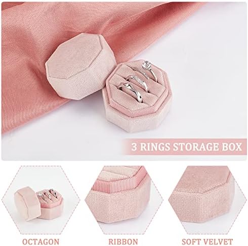 Kutija za baršunasti prsten od 3 utora kutija za prsten za nakit osmerokutna Baršunasta kutija za prsten za nakit vjenčana kutija ružičasto-smeđa
