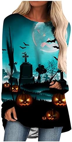 Jesenske košulje žene Halloween otisnute dugi labavi okrugli vrat dukserice dukserice grafičke žene