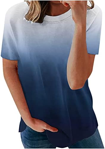 Ženske ljetne vrhove 2023 kravata boja ombre print casual labava bluza s kratkim rukavima tunice za posade haljina ležerna majica majice