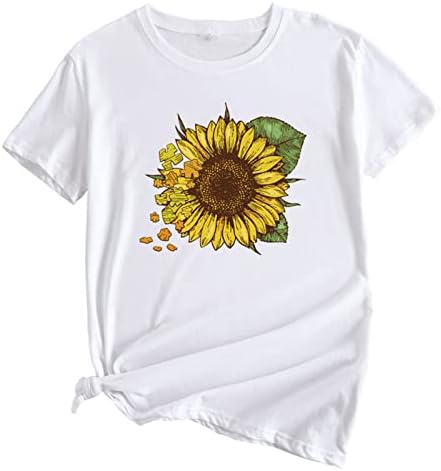 Plus veličine suncokretove košulje za žene, posada kratkih rukava casual osnovne majice slatka cvjetna grafička majica labave fit majice