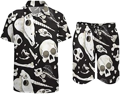 WeedKeycat crne lubanje i kosti muške plaže odjeće za 2 komada Havajska gumba dolje košulja s kratkim rukavima i kratkim hlačama setovi