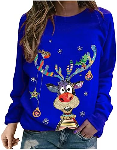 Narhbrg božićne žene vrhovi slatki jeleni tisak casual labave pulok dukserice od džempera dukserice