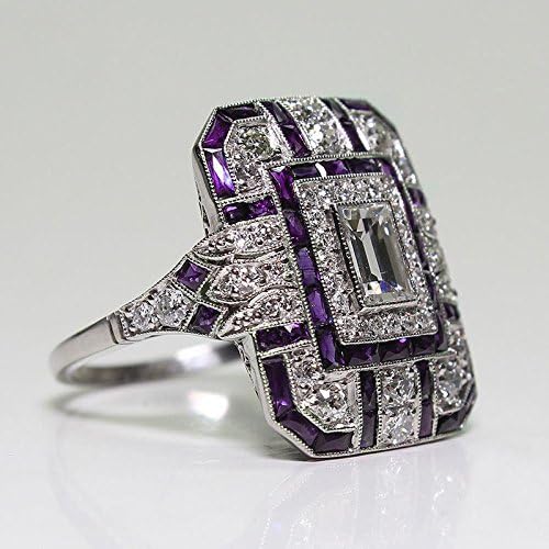 Ametist Srebrni vjenčani zaručnički prsten Art Deco Ženski nakit Poklon veličina 6-10
