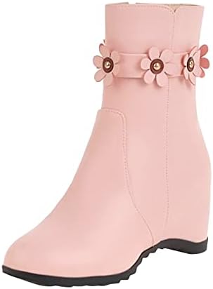 Čizme za žene s niskom potpeticom dame čvrste boje Kožni cvijet ukrašeni patentni zatvarač visoke modne čizme čizme za žene bistra