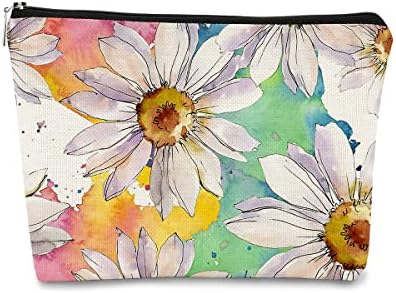 Barpery bijela tratinčica cvijeće za šminkanje, akvarelni botanički cvjetni kozmetički torba najbolja ideja za tinejdžere žene, rođendanske