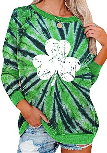 EFOFEI Žene St. Patricks Day Shamrock Twishirt Irish Clover Grafički vrhovi Predimenzionirana košulja dugih rukava