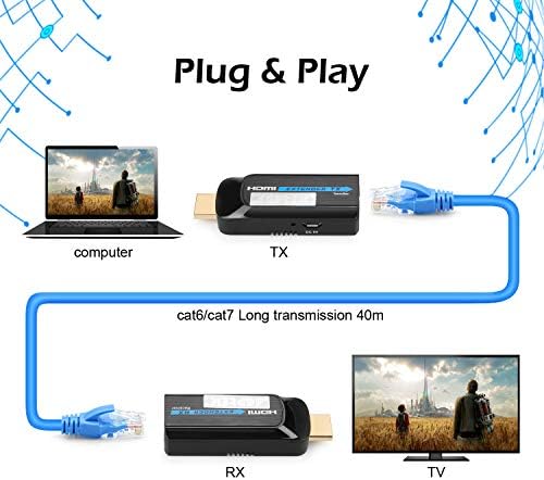 MYPIN 131ft / 40m 1080P HDMI Extender Kit sa napajanjem iz USB Prenosi HD video na jedan kabel Cat6 / 7 / 8 za laptop, PC, DVD-player