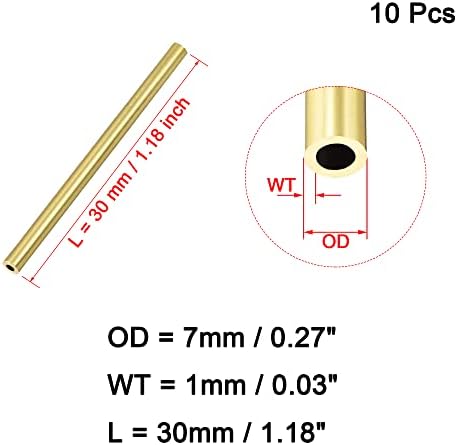 OFOWIN [10 PCS] mesinga Okružna cijev 30 mm duljina 7 mm OD1 mm debljina stijenke, metalni bakreni bešavni ravni cijevi za cijev za