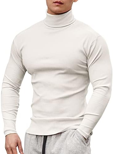 Muške majice s pletenim rebrama mišića Slim Fit Elastic Turtleneck vrhovi atletske teretane sportovi majica s dugim rukavima