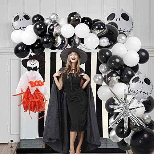 150pcs ukrasi za Halloween Baloon Garland Kit - Crna kravata boja Metalni srebrni Halloween baloni lubanja konusa folija baloni za