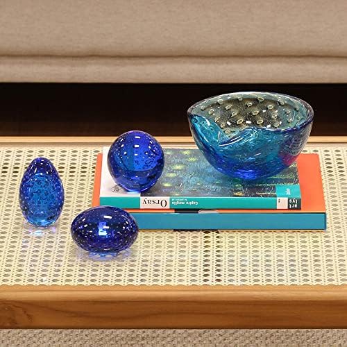 Cá d'Oro set od 3 male staklene papirne utege plave s mjehurićima ručno puhane umjetnosti u stilu Murano - modeli ravne/kuglice/jaje