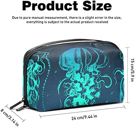 Make up torba, kozmetička torba, organizator vodootporne torbe za šminku, plavo zelena meduza morski život