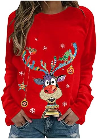 Božićne dukseve žene dugi rukavi jeleni tiskari džemperi pulover casual slatka košulja