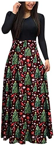 Duga Maksi haljina za žene iz 1950-ih godina Božićna haljina s dugim rukavima, maturalna večernja haljina, jesenske haljine za povratak