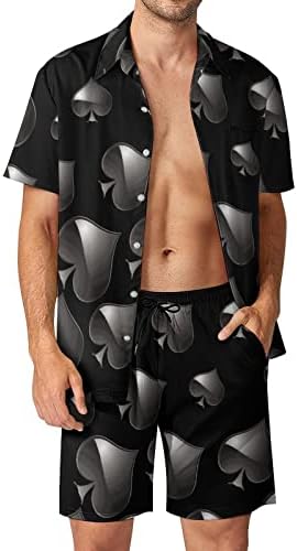 Poker Spades muške havajske košulje s kratkim rukavima i hlača Summer Beach Outfits Loose Fit Tracksuit