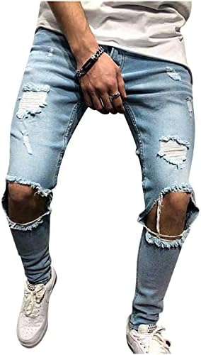 Valseel muške traperice proljeće ležerne modne gumb za čvrstu boju Zipper Slim Fit Irregular Rupped Traper hlače