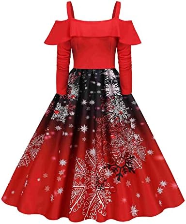 Božićne haljine za žene plus povremeni elegantni blagdanski vintage haljina koktel dugih rukava svečana ljuljačka haljina